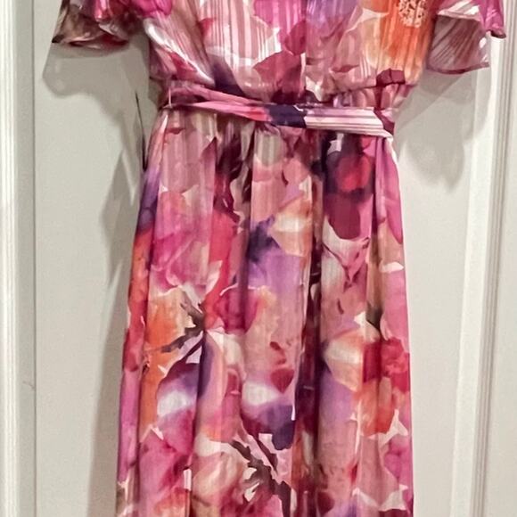 NWT Jessica Howard Women's Hi Lo Midi Short Sleeve Chiffon Lurex Size 6 - Picture 6 of 12